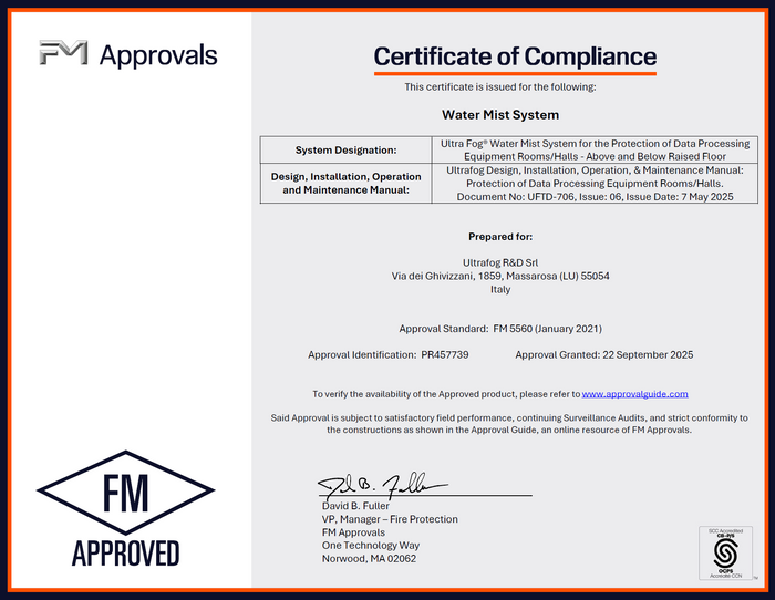Ultra Fog Achieves FM Approval - FM 5560 for Data Processing Equipment Rooms and Halls
