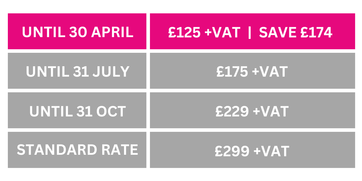 Pricing grid for Therapy Expo 2025 - April Deadline