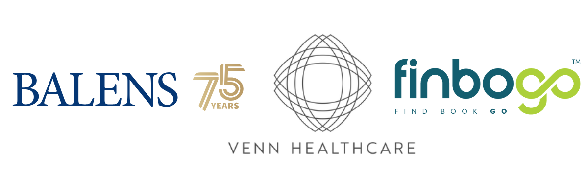 Education partner logos: Balens, Venn Healthcare and Finbogo