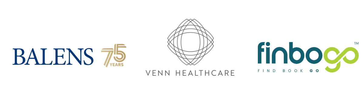 Education partner logos: Balens, Venn Healthcare and Finbogo