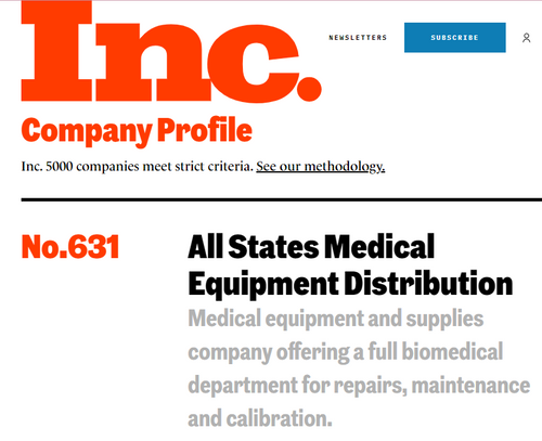 All States Medical Equipment Distribution Medical equipment and supplies company offering a full biomedical department for repairs, maintenance and calibration.