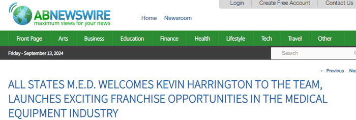 All States M.E.D. Welcomes Kevin Harrington To The Team, Launches Exciting Franchise Opportunities In The Medical Equipment Industry