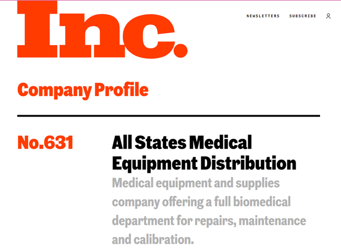 All States Medical Equipment Distribution Medical equipment and supplies company offering a full biomedical department for repairs, maintenance and calibration.