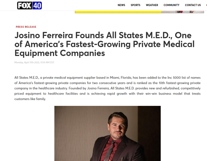 Josino Ferreira Founds All States M.E.D., One of America's Fastest-Growing Private Medical Equipment Companies