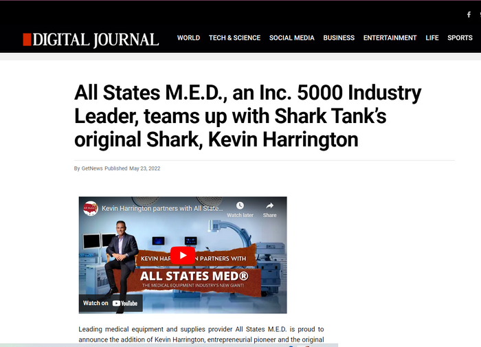 All States M.E.D., an Inc. 5000 Industry Leader, teams up with Shark Tank's original Shark, Kevin Harrington