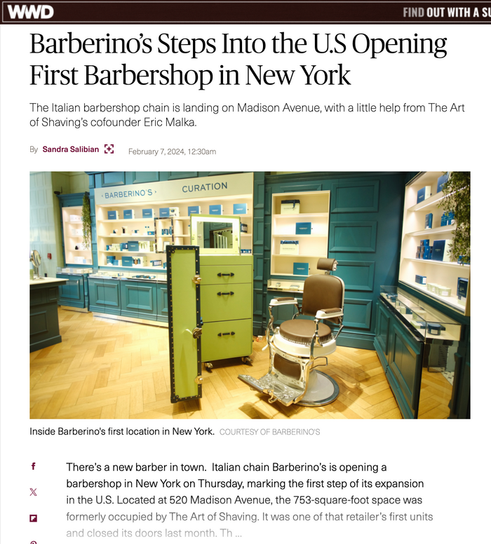 Barberino’s Steps Into the U.S Opening First Barbershop in New York