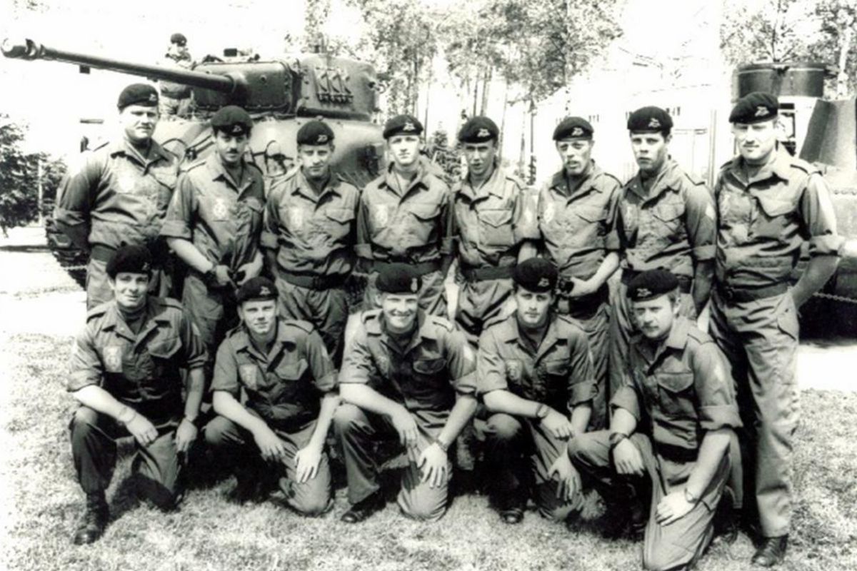 Simon (centre, front row) as Tank Troop Leader, South Germany, 1981. Image: © Defence Photography