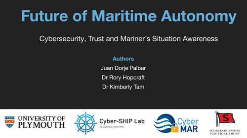 12:15 PM - Future of maritime autonomy cybersecurity trust and mariner's situational awareness