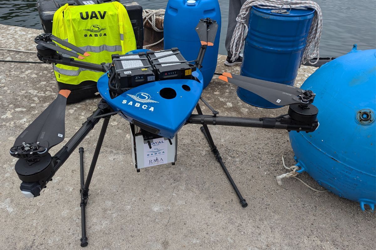 The NG drone beside a typical floating mine