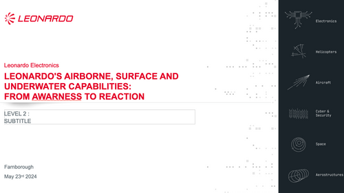 09:30 - Leonardo’s airborne, surface and underwater capabilities: From awareness to reaction