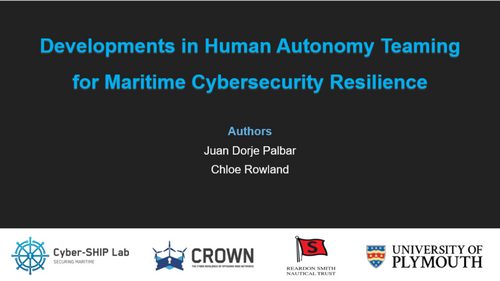 10:00 - Developments in Human-Autonomy Teaming for Maritime Cybersecurity Resilience