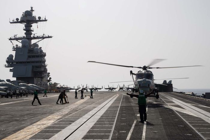 Royal Navy helicopter becomes first British aircraft to land on world’s largest warship