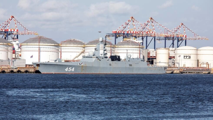 Russian navy frigate docks in South Africa for drills