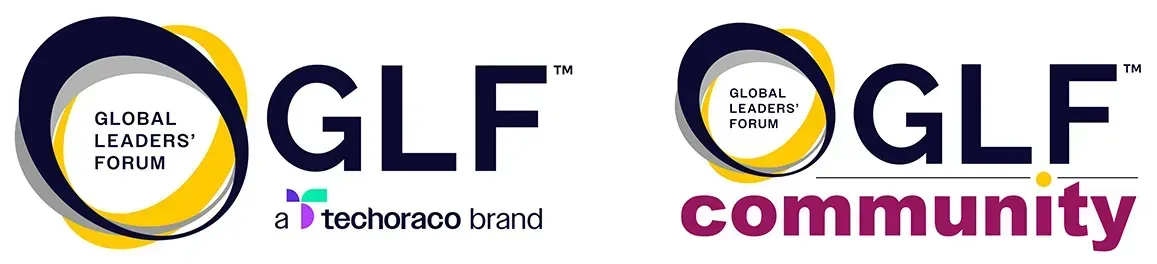 Two versions of the Global Leaders' Forum logo side-by-side. On the left is the standard 
