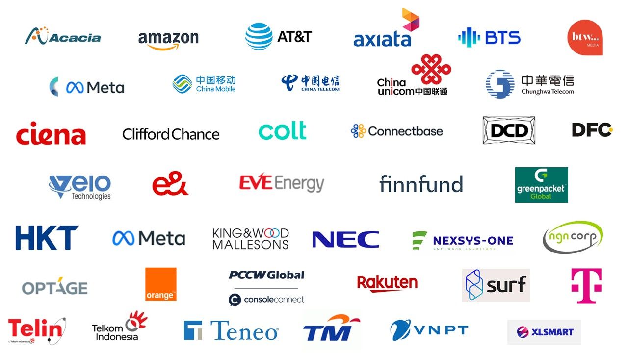 Future tech leader summit backdrop of attended companies showing their logos including: Amazon, Meta, Orange, etc