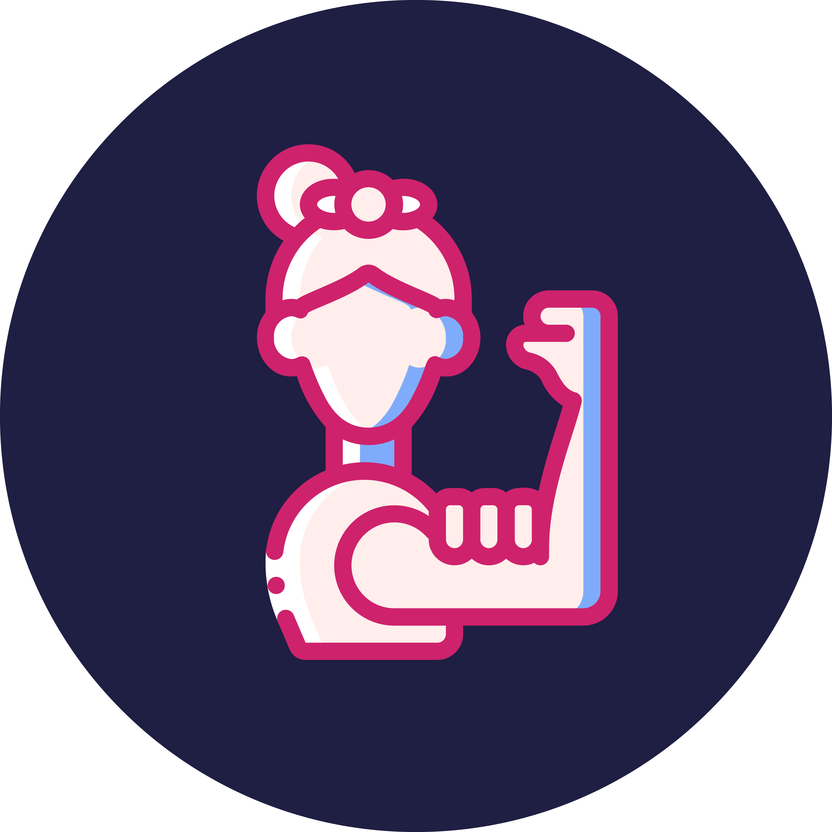 Icon image of a woman with one arm raised holding onto her bicep