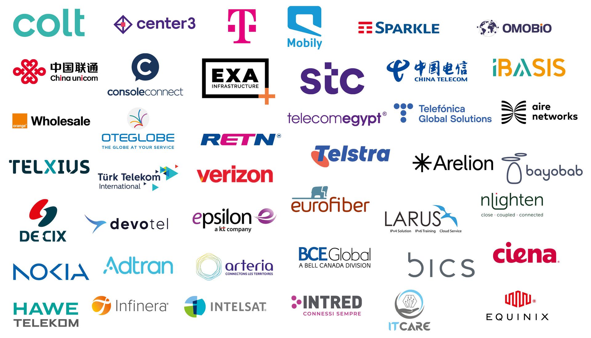 Logos of various companies, including telecommunications and tech service providers.