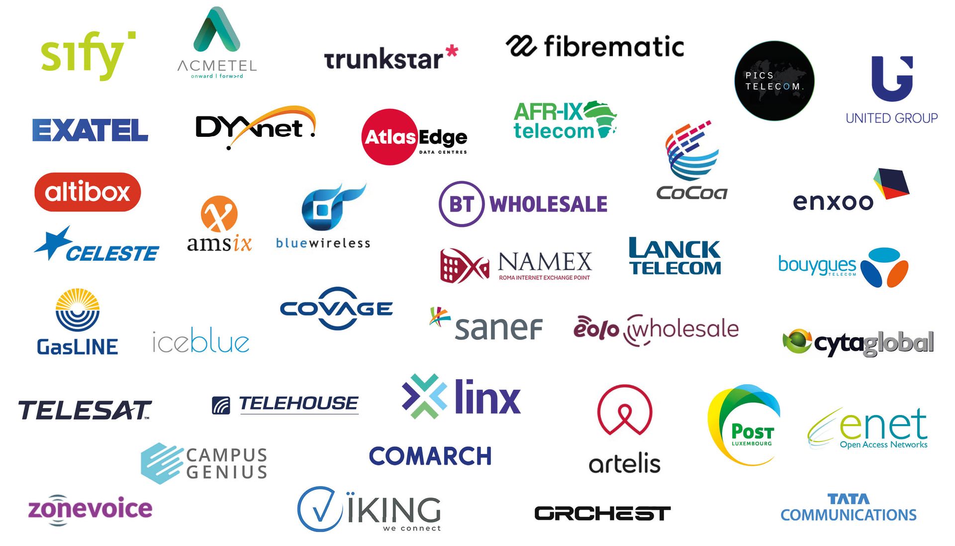 Logos of various companies, including telecommunications and tech service providers.