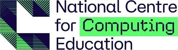 Logo for the National Centre for Computing Education. To the left is a stylized geometric 