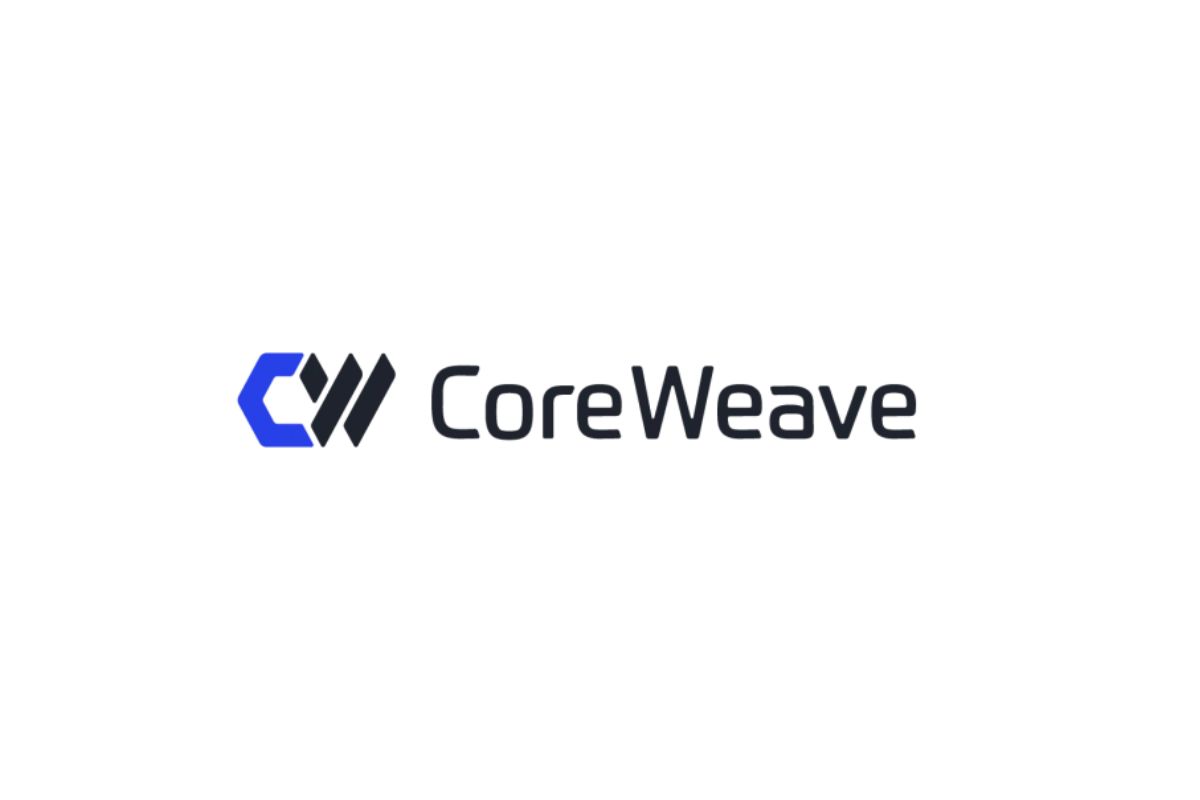 CoreWeave logo featuring a blue and black stylized 