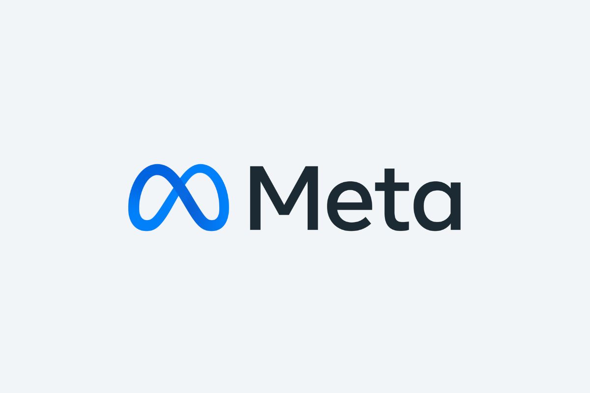 Meta logo featuring the blue infinity symbol icon next to black text