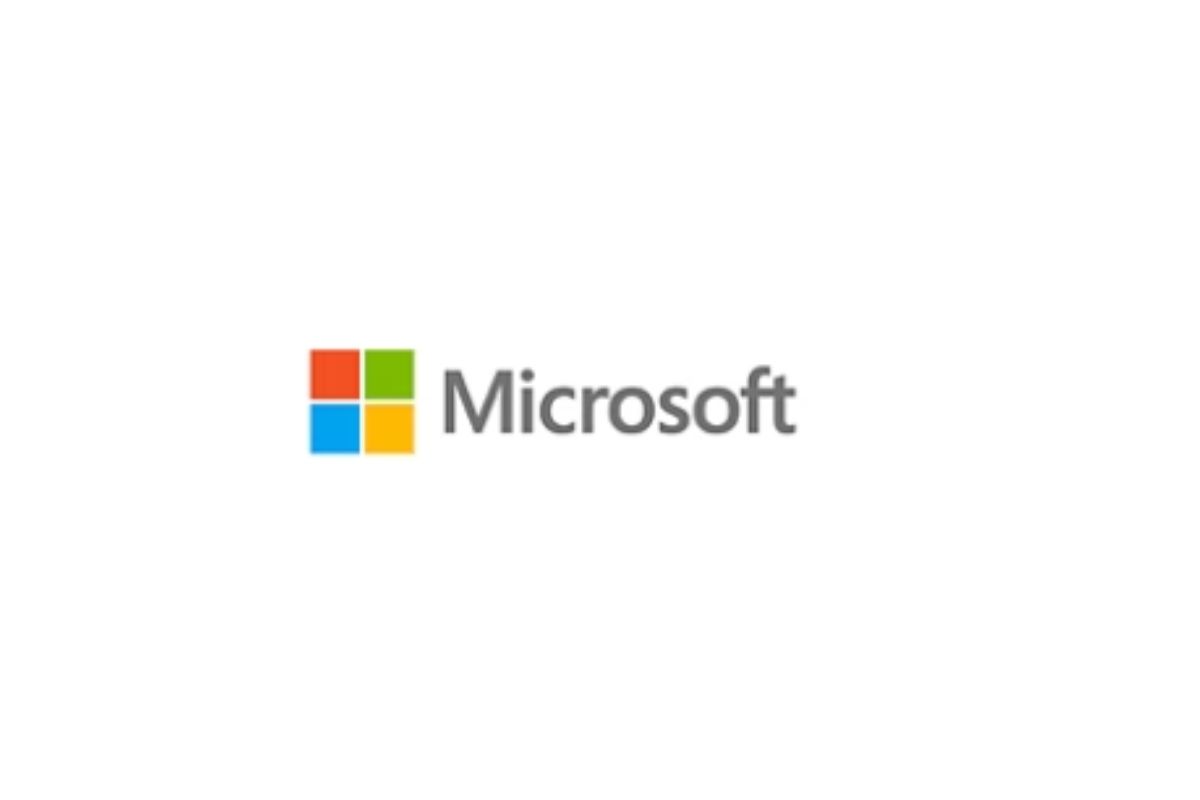 Microsoft official logo featuring the four-color square icon and grey wordmark