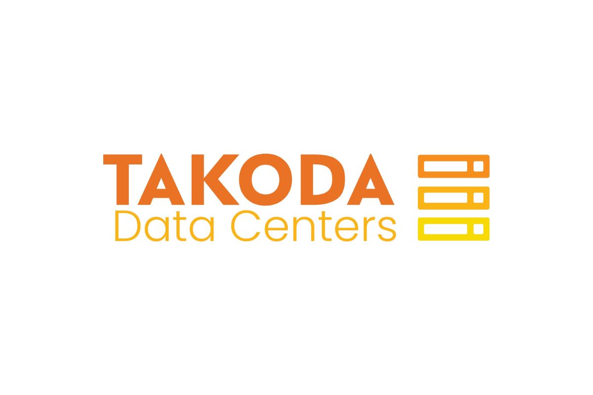 Takoda Data Centers logo in orange and yellow lettering with three stacked server icons.