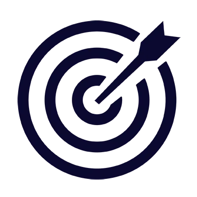 A bullseye target with an arrow hitting the center, representing accuracy and impact.