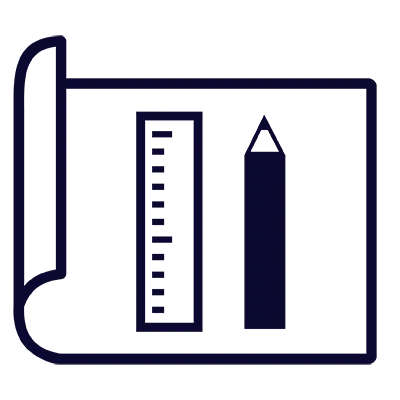 An unrolled blueprint featuring a ruler and pencil icon, representing structured planning and design.