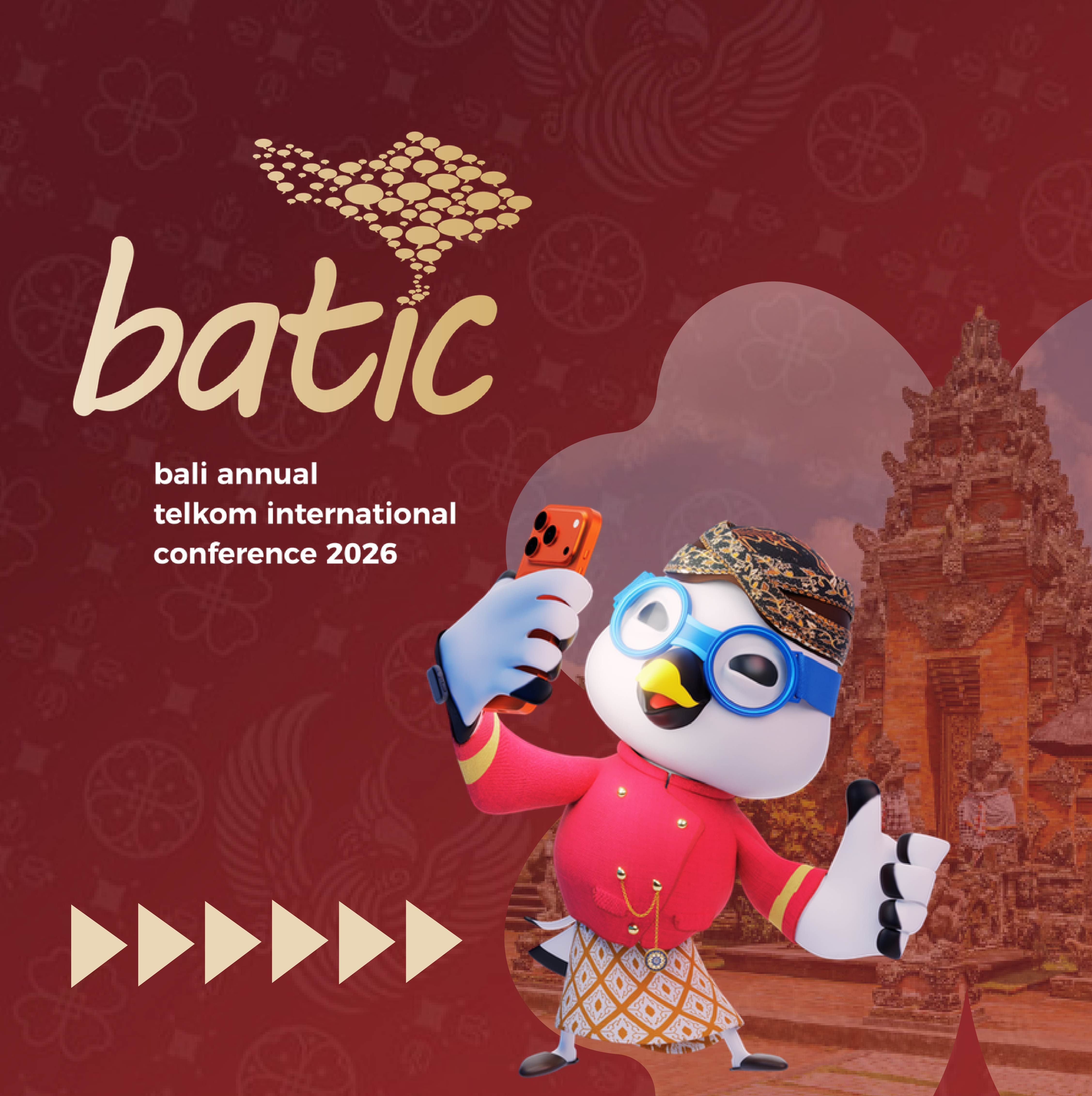 An event graphic for BATIC 2026 on a dark red patterned background. On the left, the gold text reads 