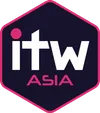 ITW Asia logo featuring a dark blue hexagon with a pink border, white 'ITW' lettering, and 'ASIA' in pink.
