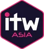 ITW Asia logo featuring a dark blue hexagon with a pink border, white 'ITW' lettering, and 'ASIA' in pink.