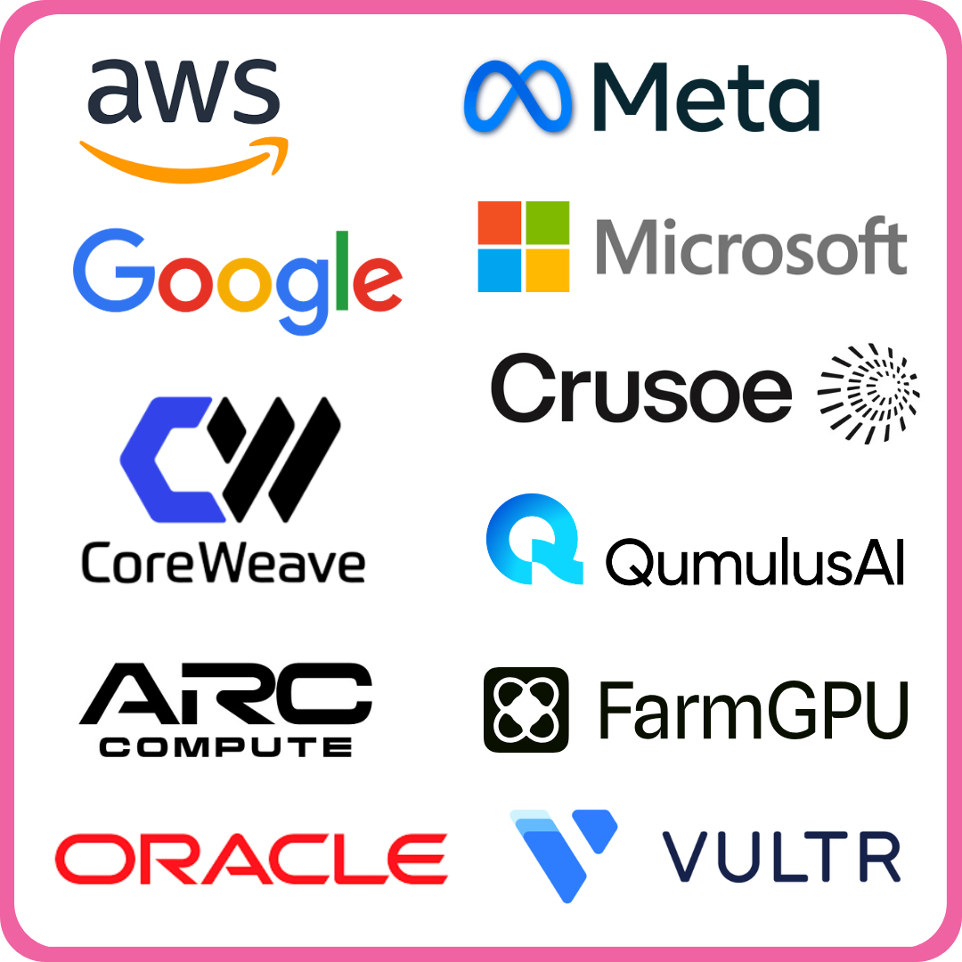 Logos of hyperscapers and neocloud companies that attend Metro Connect USA: Including AWS, Meta, Microsoft, CoreWeave, Arc Compute and more.