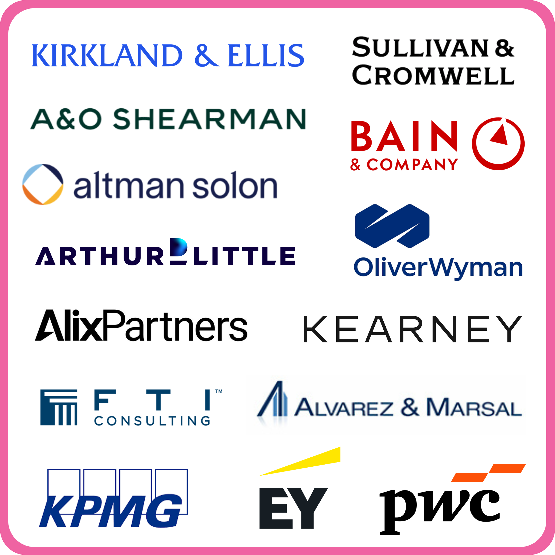 A cluster of logos showcasing the legal, consultancy and professional services companies attending Metro Connect USA