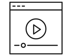 black and white outline image of a content provider with a play button in the middle.