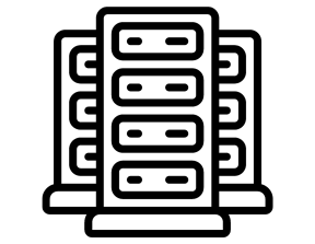 Black and white outline of a data center