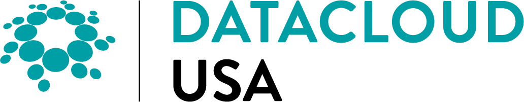 Logo for Datacloud USA, circular rounds in green. Datacloud text is in green and USA is in black