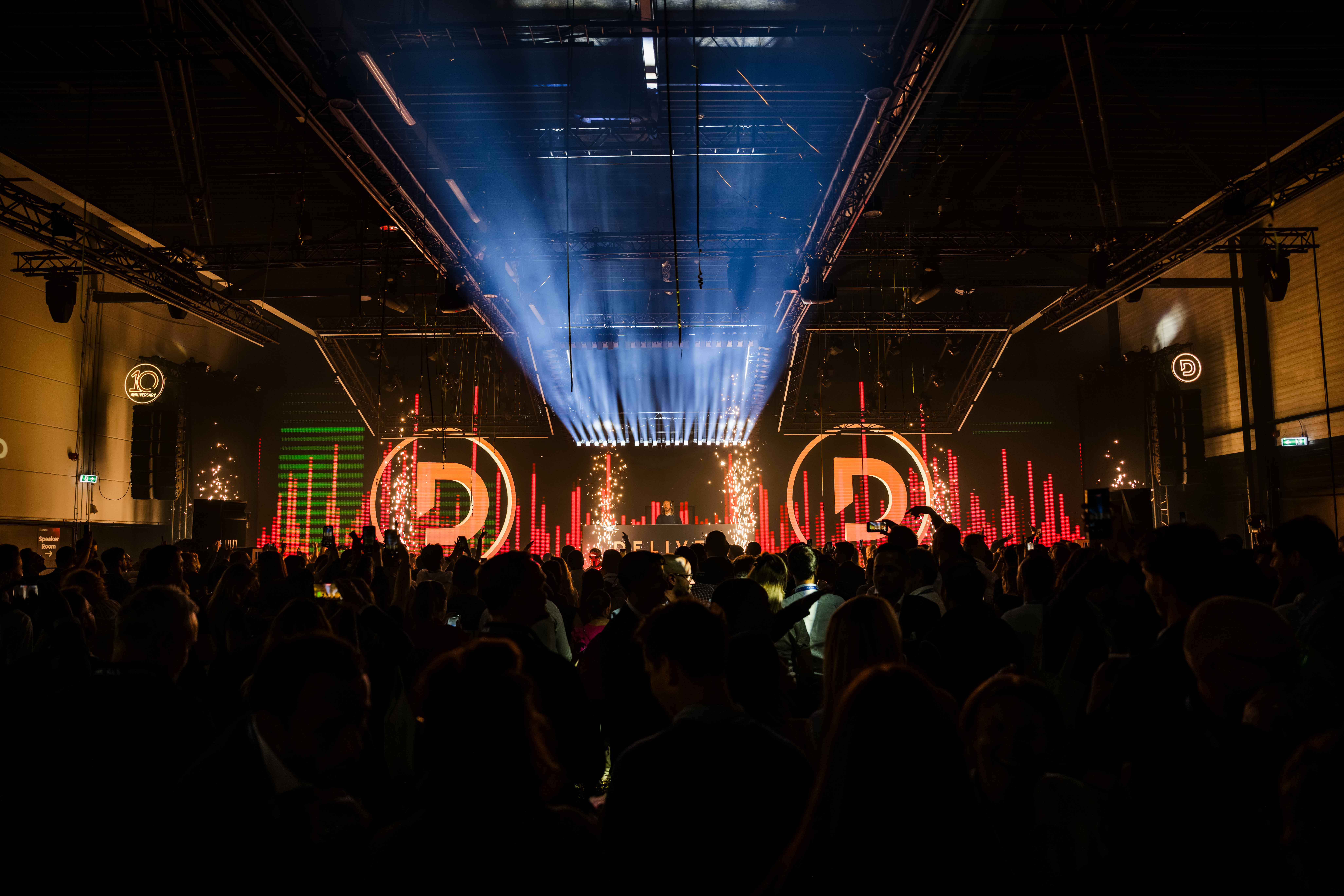 deliver stage lit up for party