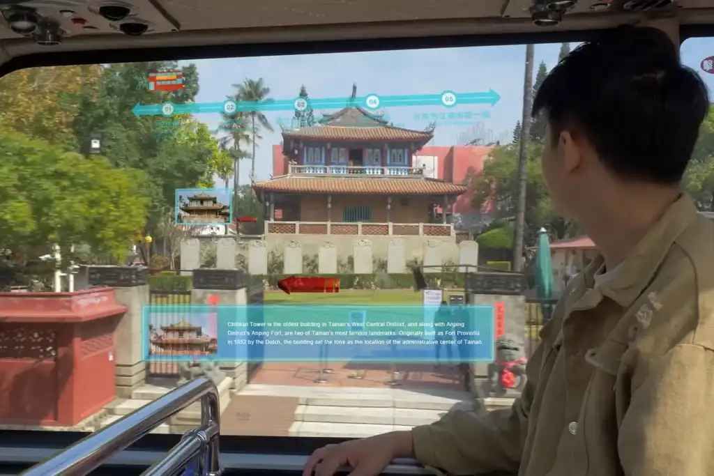 AR transparent display allows passengers to interact with content on a bus or train without wearing devices