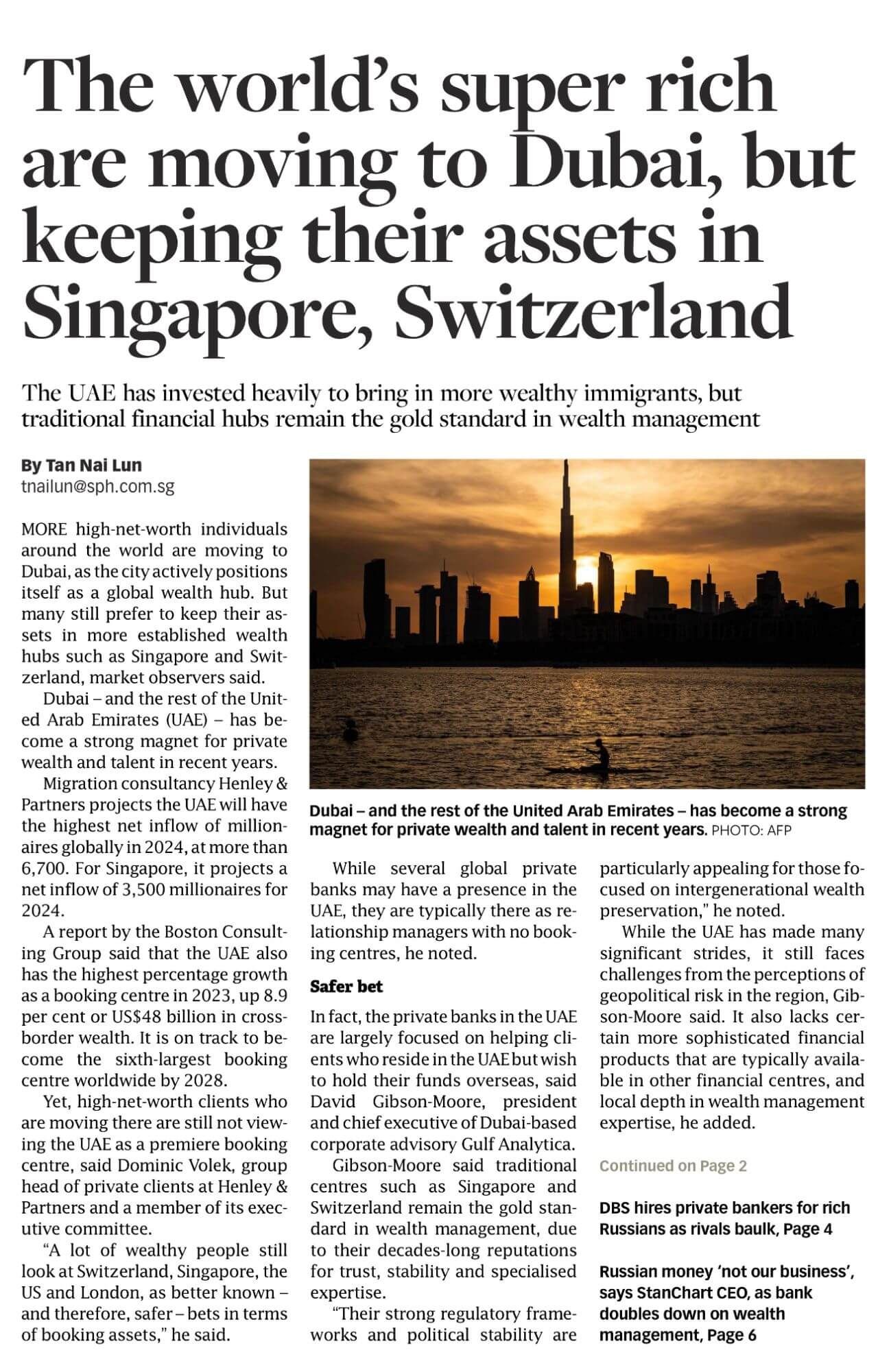 The world’s super rich are moving to Dubai, but keeping their assets in Singapore, Switzerland