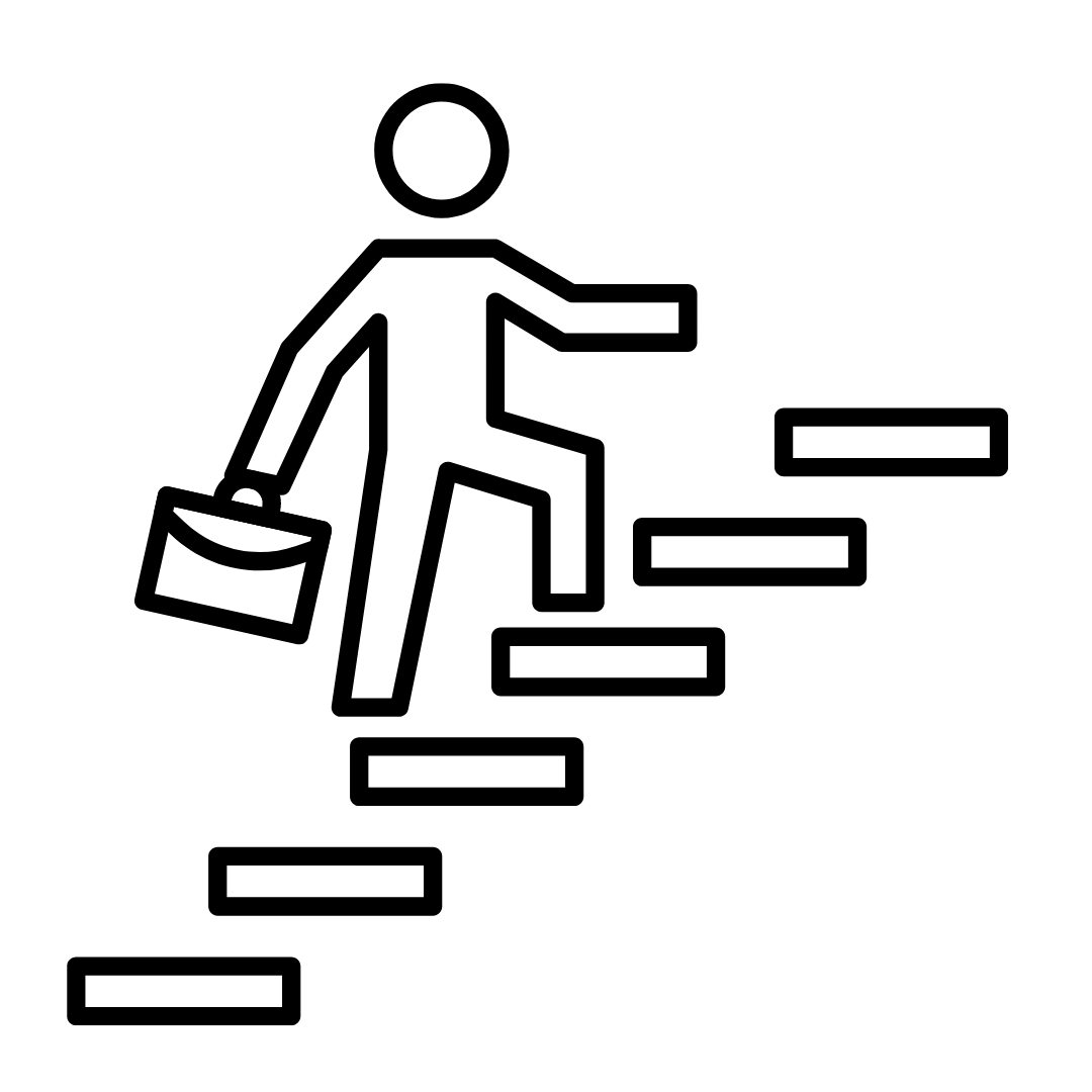 an icon illustrating a figure walking up stairs holding a briefcase