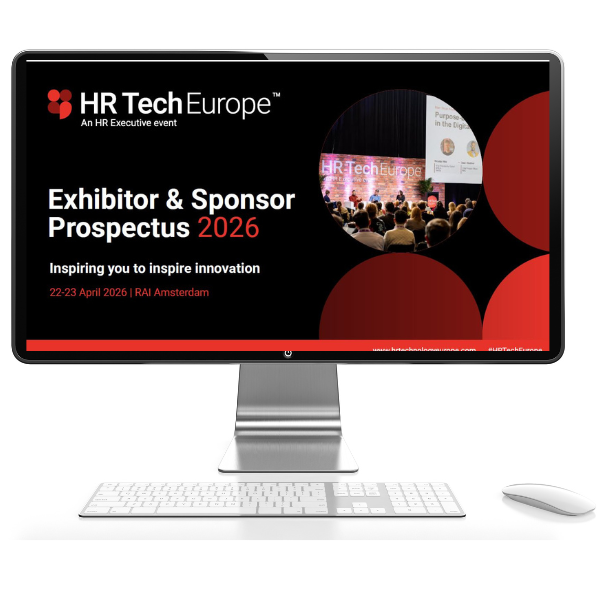 Computer screen showing the cover page of HR Tech Europe's sales brochure