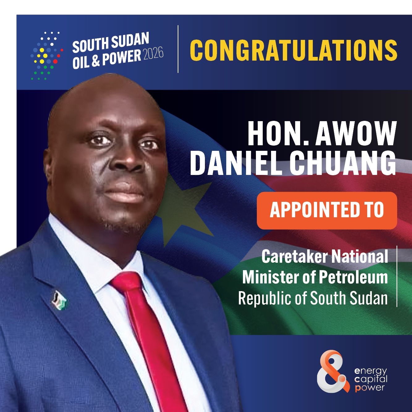 Awow Daniel Chuang Appointed South Sudan Caretaker Petroleum Minister as SSOP Returns in November