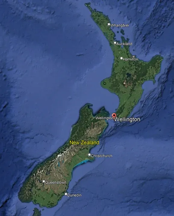 Map of New Zealand highlighting Wellington