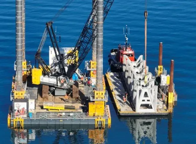Reef structures being placed on the Harbour bed, June 2024