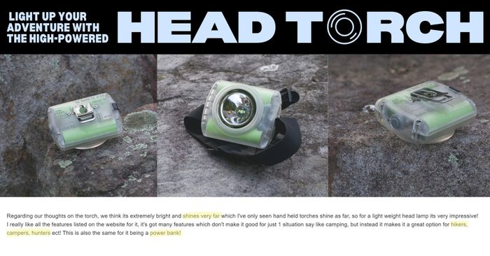 Head torch lamp camping light