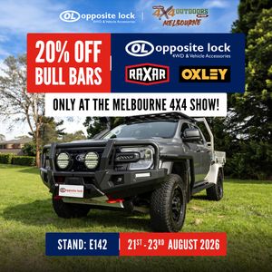 20% off ALL BULL BARS - OL, RAXAR, OXLEY - only at Melbourne 4x4 Show