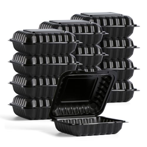 High Quality Black Eco Friendly Fire chicken Bento Lunch Box Clamshell 3 Compartment Disposable Fast Food Container For Selling