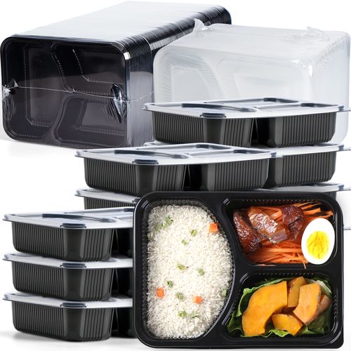 BPA-Free Plastic Freeze Food Storage Containers with Lids 38 oz To Go Bento Box 3 Compartment Meal Prep Containers Reusable
