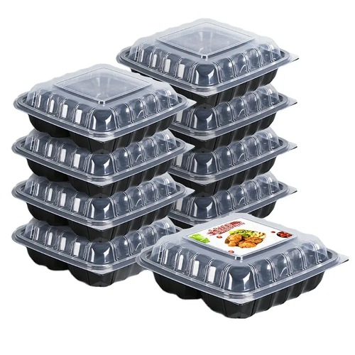 Sturdy Vented Anti Fog Proview Clamshell Takeout Boxes Double Color To Go Hinged PP Black Clear Transparent Hinged Containers